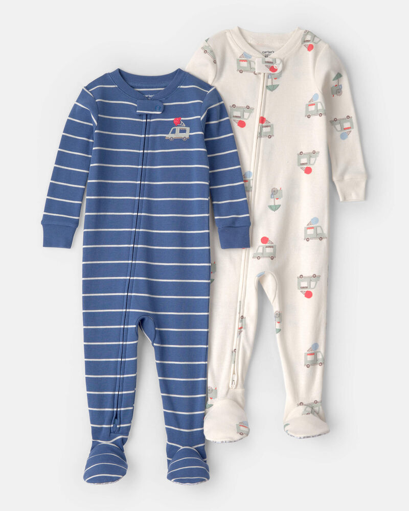 Baby 2-Pack Ice Cream Truck 100% Cotton Snug Fit 1-Piece Pajama - Blue/Ivory, image 1 of 5 slides