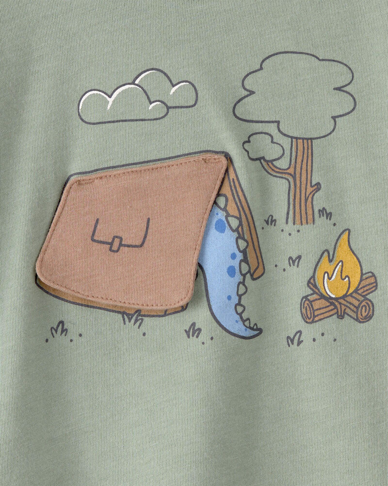 Baby Boy Camping Dinosaur Graphic Tee - Green, image 3 of 5 slides
