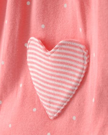 Baby Girl Heart Pocket Short-Sleeve Romper - Coral, 