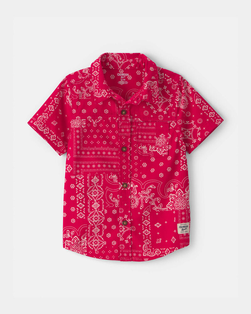 Toddler Boy Bandana Short-Sleeve Button-Down Shirt - Red, image 1 of 3 slides