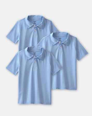 Boys 3-Pack Uniform Active Polo Shirts - Blue, 
