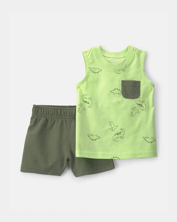 Baby Boy 2-Piece Dinosaur Top & Short Set - Green, 