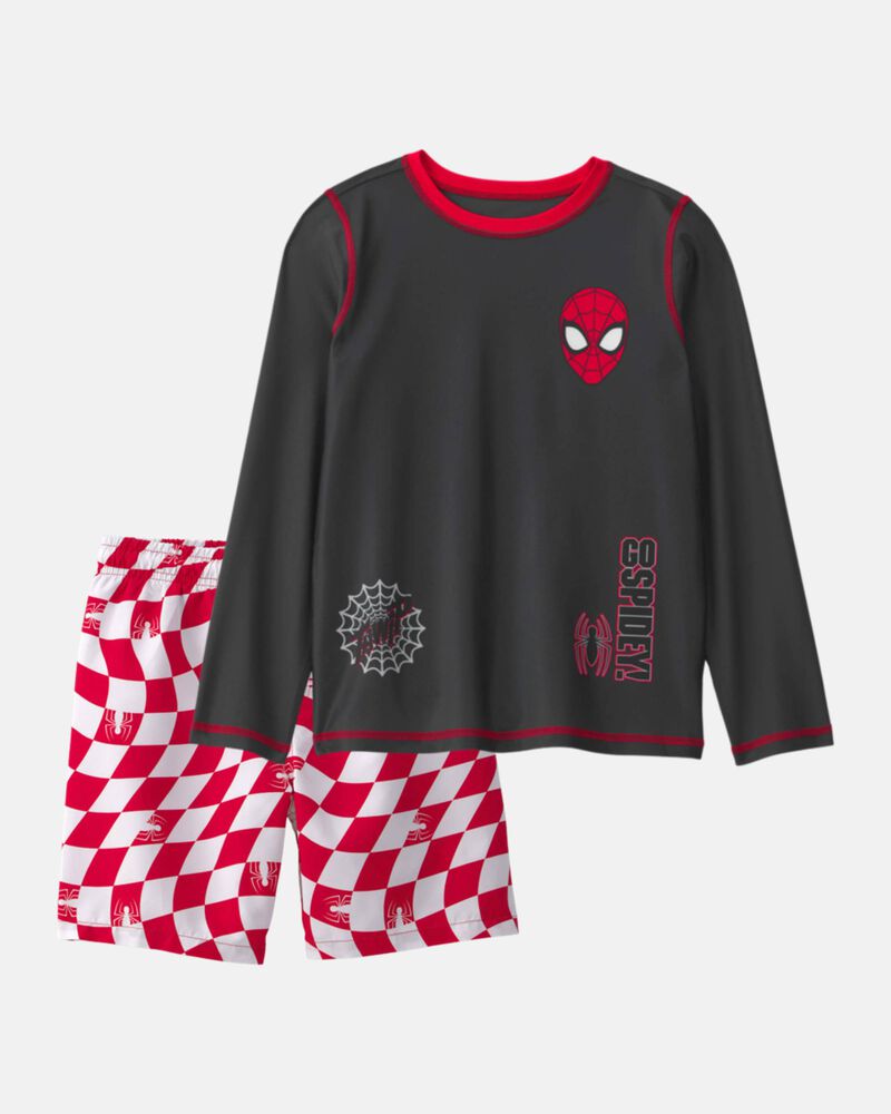 Boys 2-Piece &copy;Marvel Spider-Man Rashguard & Swim Trunk Set - Black/Red, image 1 of 7 slides