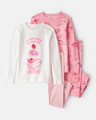 Toddler Girl Desserts 100% Cotton Snug Fit 4-Piece Pajamas - Pink/White, image 1 of 4 slides