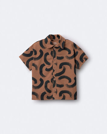 Toddler Boy Button-Down Short-Sleeve Shirt in Abstract Print - Brown, 