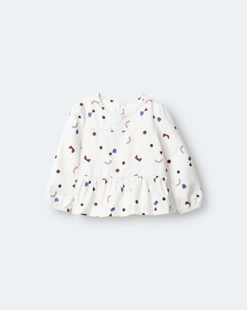 Toddler Girl Peplum Long-Sleeve Top with Shapes - Ivory, 