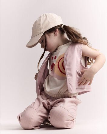 Toddler Girl Cropped Vest with Otter Pockets - Light Pink, 