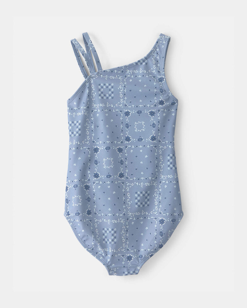 Girls Bandana Floral 1-Piece Swimsuit - Blue, image 5 of 7 slides