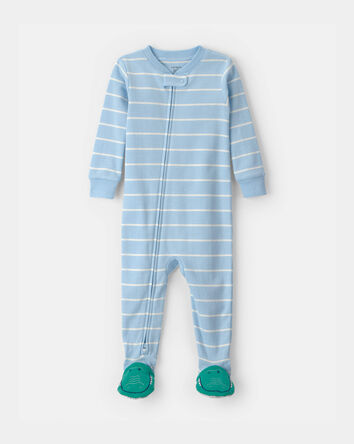 Toddler Boy Alligator Striped 100% Cotton Snug Fit 1-Piece Pajama - Blue, 