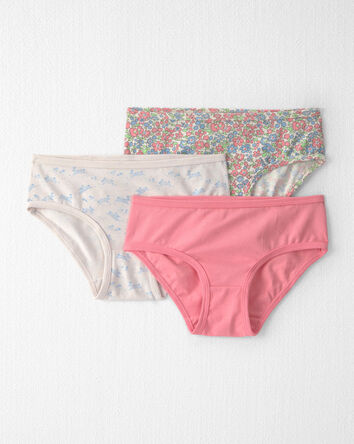 Girls 3-Pack Organic Cotton Hipster Underwear in Floral , 