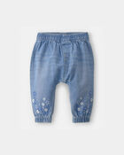 Baby Girl Floral Pull-On Denim Jogger - Medium Wash, image 1 of 5 slides