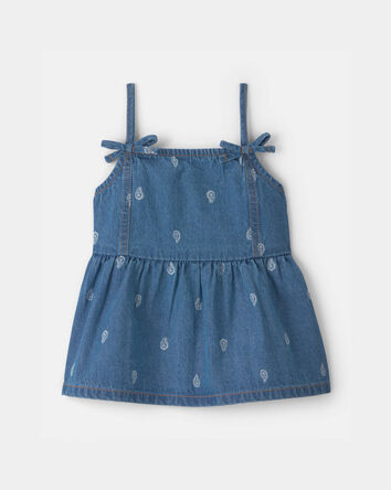 Girls Paisley Denim Top - Medium Wash, 