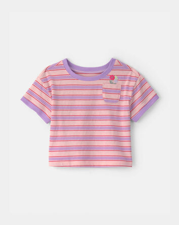 Baby Girl Flower Striped Short-Sleeve Top - Pink/Purple, 