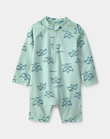 Baby Boy Boat Long-Sleeve Rashguard - Turquoise, 