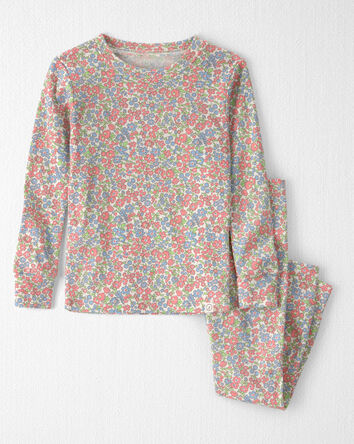 Toddler Girl 2-Piece Organic Cotton Ribbed Pajama Set in Spring Floral Print, 