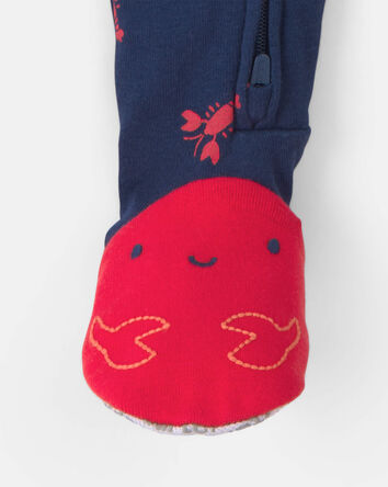 Toddler Boy Lobster 100% Cotton Snug Fit 1-Piece Pajama - Blue, 