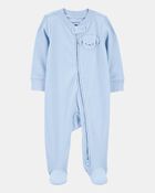Baby Boy Dog Pocket 2-Way Zip Ribbed Sleep & Play Pajamas - Blue, image 1 of 5 slides