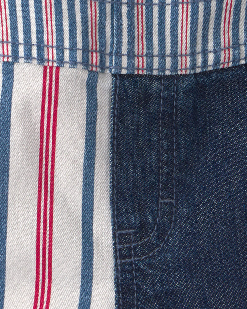 Baby Patchwork Striped Shortall - Red/White/Blue, image 3 of 4 slides
