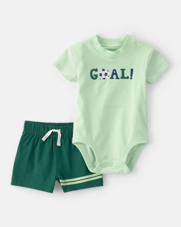 Baby Boy 2-Piece Soccer Goal Short-Sleeve Bodysuit & Short Set - Green, 