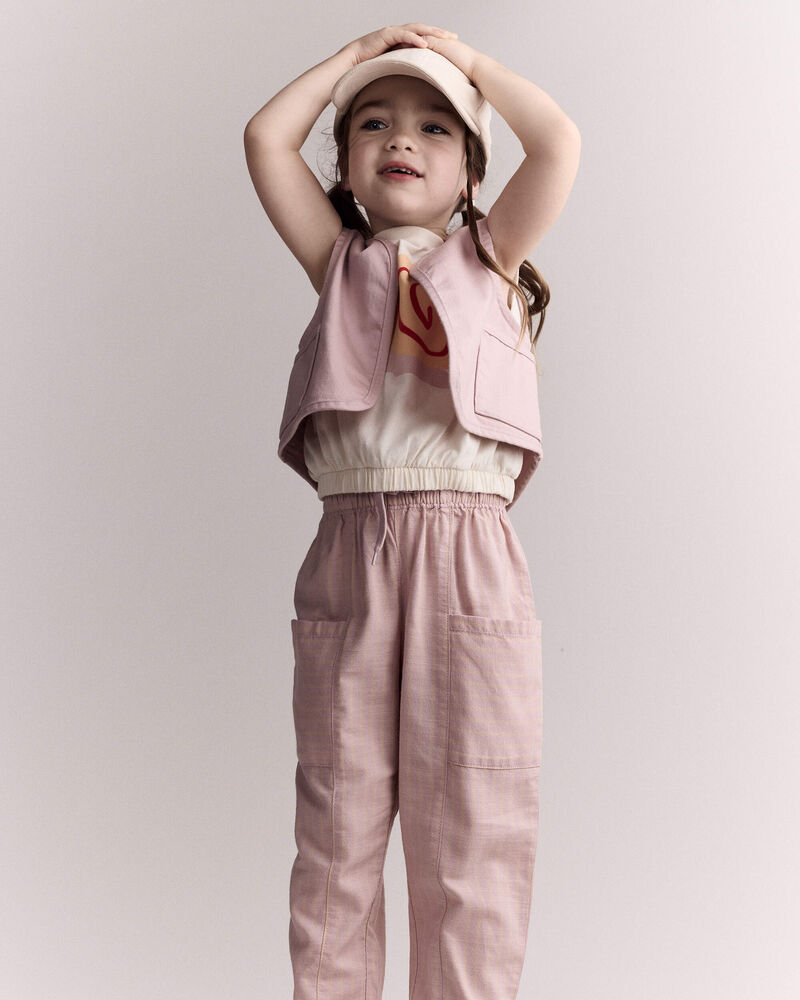 Toddler Girl Cropped Vest with Otter Pockets - Light Pink, image 3 of 6 slides