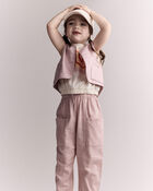 Toddler Girl Cropped Vest with Otter Pockets - Light Pink, image 3 of 6 slides