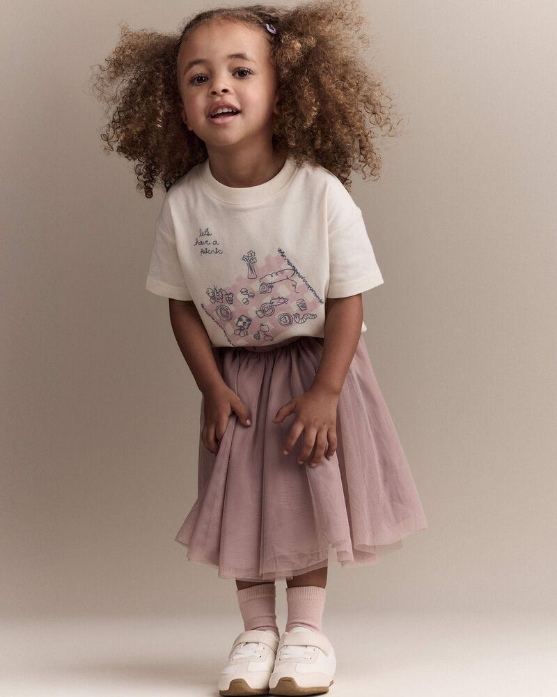 Toddler Girl 'Let's Have A Picnic' Relaxed Graphic Tee - Cream, image 5 of 6 slides
