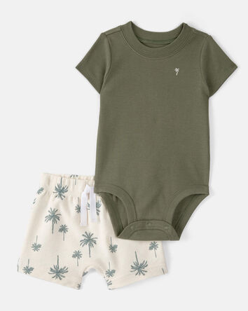 Baby Boy 3-Piece Palm Tree Outfit Set - White/Green, 