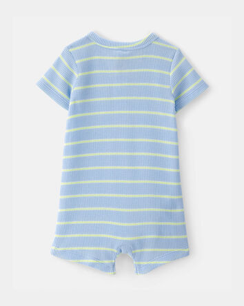 Baby Boy Striped Waffle-Knit Romper - Blue, 