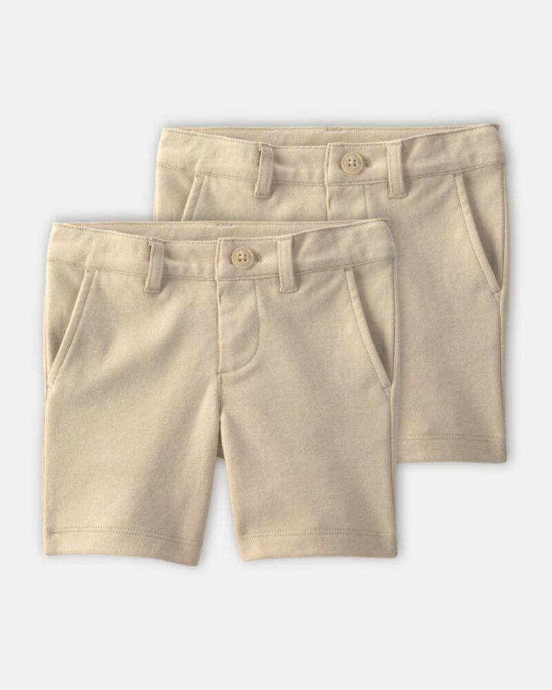 Toddler Girl 2-Pack Uniform Ponte Knit Shorts - Khaki, image 1 of 4 slides