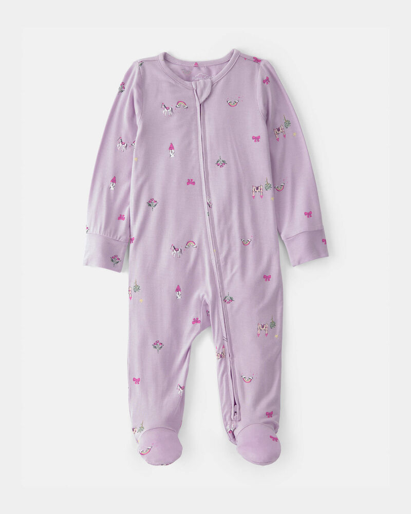 Baby Girl Fairytale 2-Way Zip PurelySoft Footie Sleep & Play Pajama - Purple, image 1 of 7 slides