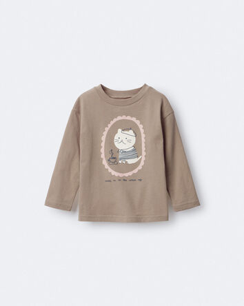 Toddler Girl Cocoa Cat Long-Sleeve Relaxed Graphic Tee - Tan, 