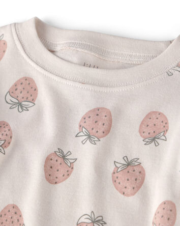 Girls 2-Piece Organic Cotton Ribbed Pajama Set in Strawberry Print, 