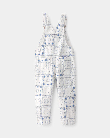 Toddler Girl Bandana Floral Overalls - Blue/Ivory, 