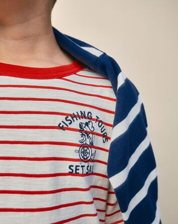 Boys Nautical Striped Graphic Tee - Red/Ivory, 