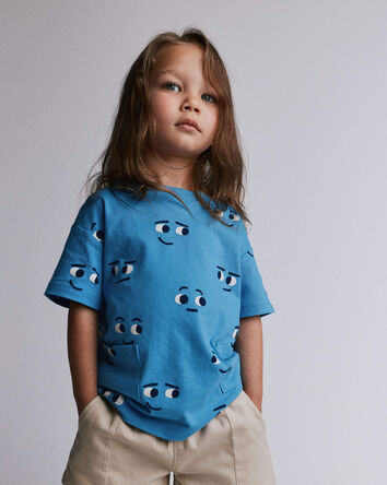 Toddler Otter Pocket Tee in Face Print - Blue, 