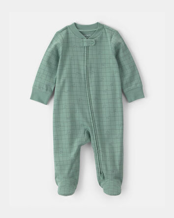 Baby Boy Dinosaur 100% Cotton 2-Way Zip Sleep & Play Pajamas - Green, 