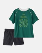 Boys 2-Piece 'Kicking It' Active Graphic Tee & Shorts Set - Green
, image 1 of 6 slides