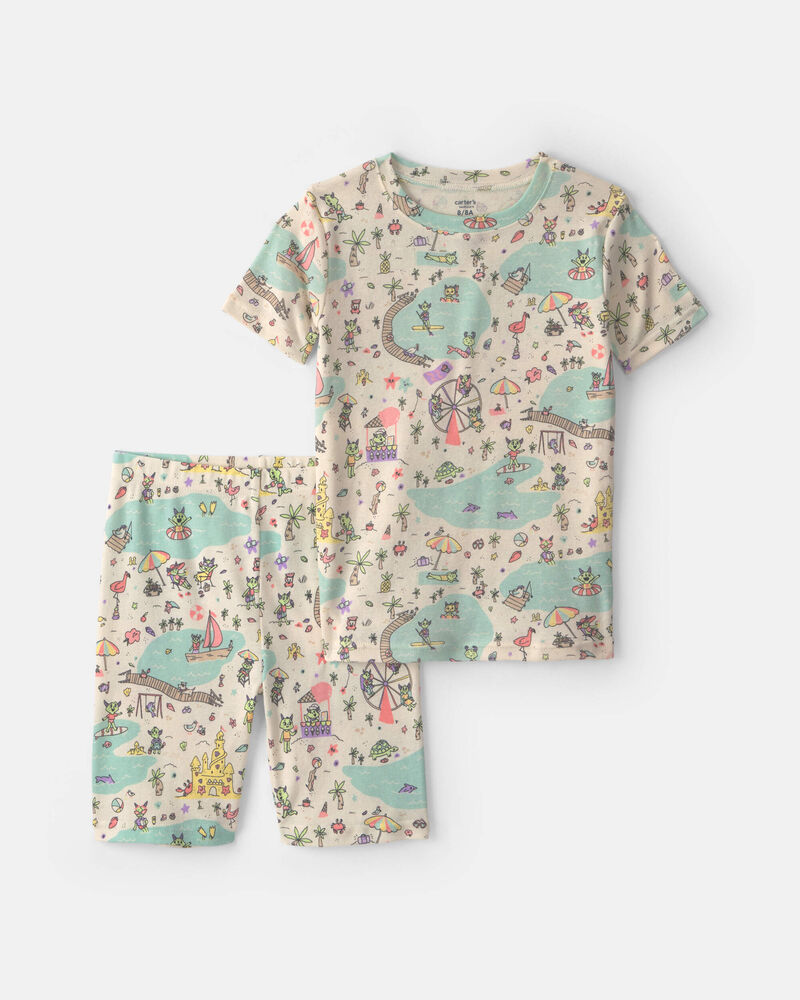 Girls 2-Piece 100% Cotton 'Beach Monster' Pajama Set, image 1 of 3 slides