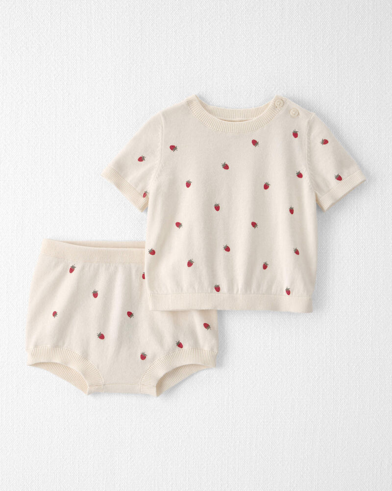 Baby Girl 2-Piece Organic Cotton Sweater Set in Berry Print, image 1 of 6 slides