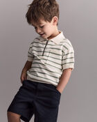 Toddler Boy Knit Zip-Up Polo in Stripes - Cream, image 4 of 6 slides