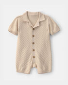 Baby Boy Button-Down Short-Sleeve Romper - Ivory, image 1 of 5 slides