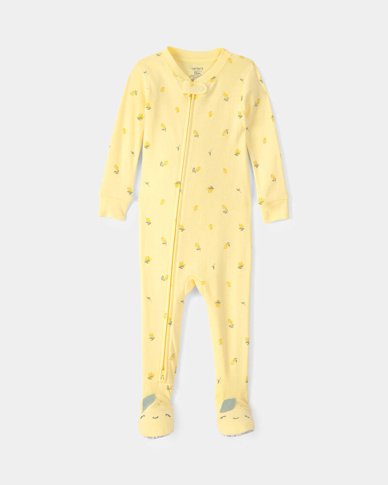 Toddler Lemon 100% Cotton Snug Fit 1-Piece Pajama - Yellow, image 1 of 4 slides