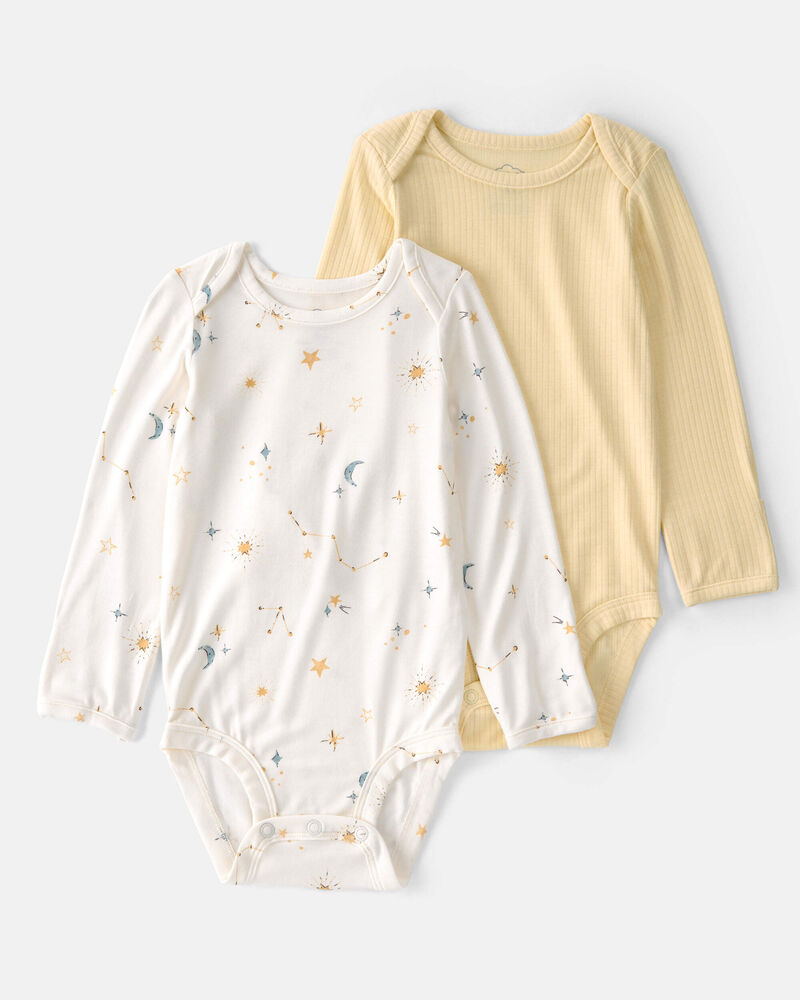 Baby 2-Pack Constellation PurelySoft Bodysuits - Yellow/Cream, image 1 of 7 slides