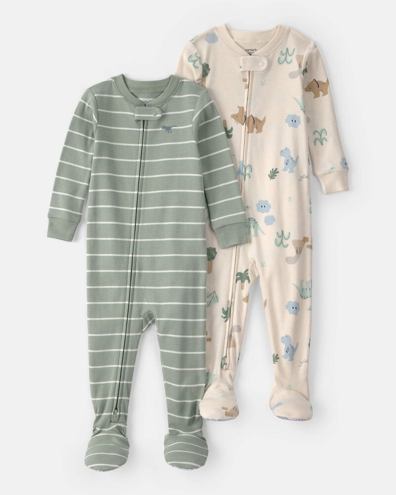 Toddler 2-Pack Dinosaur Snug Fit 1-Piece Pajama - Green/Cream, image 1 of 5 slides