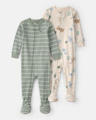 Toddler 2-Pack Dinosaur Snug Fit 1-Piece Pajama - Green/Cream, image 1 of 5 slides