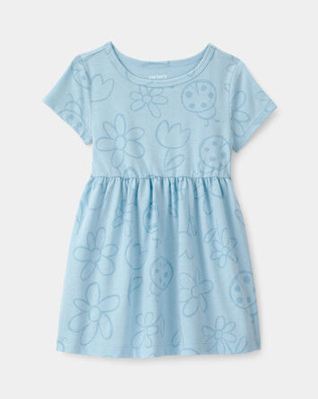 Baby Girl Floral Ladybug Short-Sleeve Dress - Blue, 