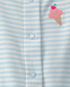 Baby Girl Striped Ice Cream Romper - Blue/White, image 2 of 3 slides