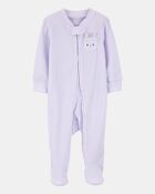 Baby Girl Bunny 2-Way Zip Ribbed Sleep & Play Pajamas - Purple, image 1 of 3 slides