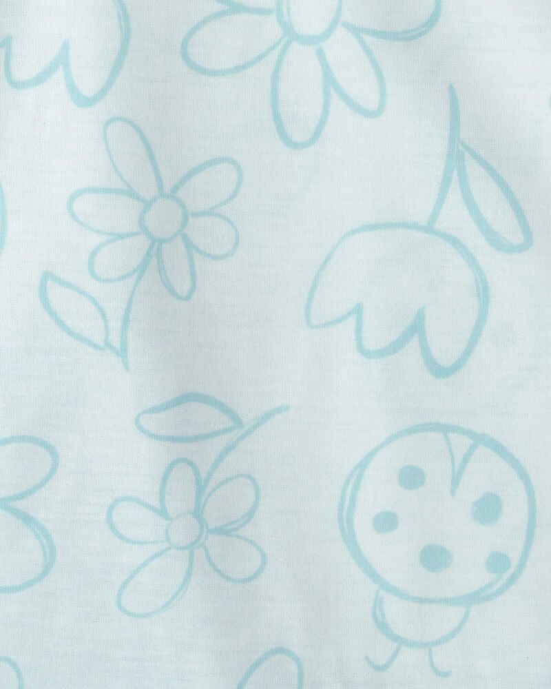 Toddler Girl Floral Ladybug Short-Sleeve Loose Fit 2-Piece Pajama Set - Blue, image 3 of 4 slides