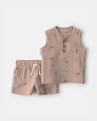 Baby Boy 2-Piece Safari Animal Top & Short Set - Brown, image 1 of 4 slides